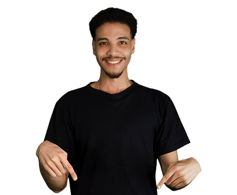 Homem apontando para baixo